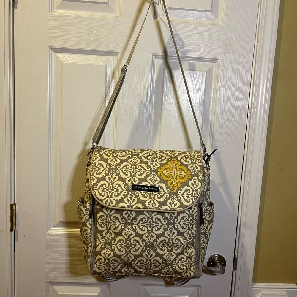 Petunia Pickle Bottom Diaper Bag Shoulder Strap /Backpack Straps Gray Yellow.